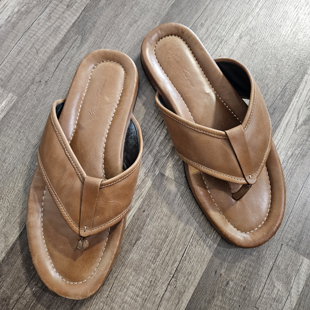 Kenneth Cole Brown Leather Flip-Flops